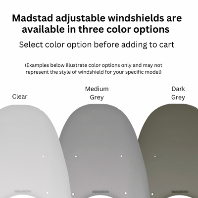 windshield color options clear medium grey dark grey madstad motorsports